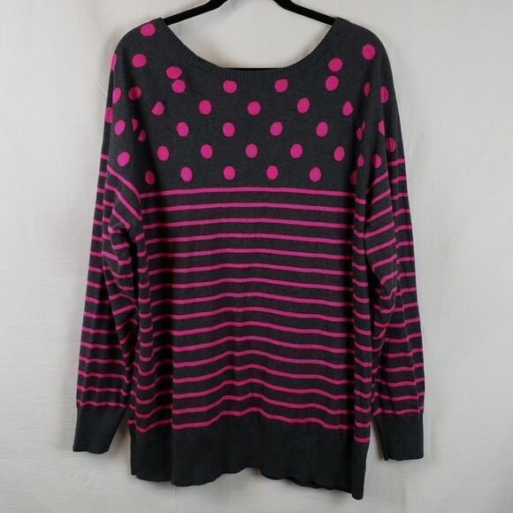 Torrid 3 Grey & Pink Polka Dot & Stripe Sweater - Picture 7 of 16